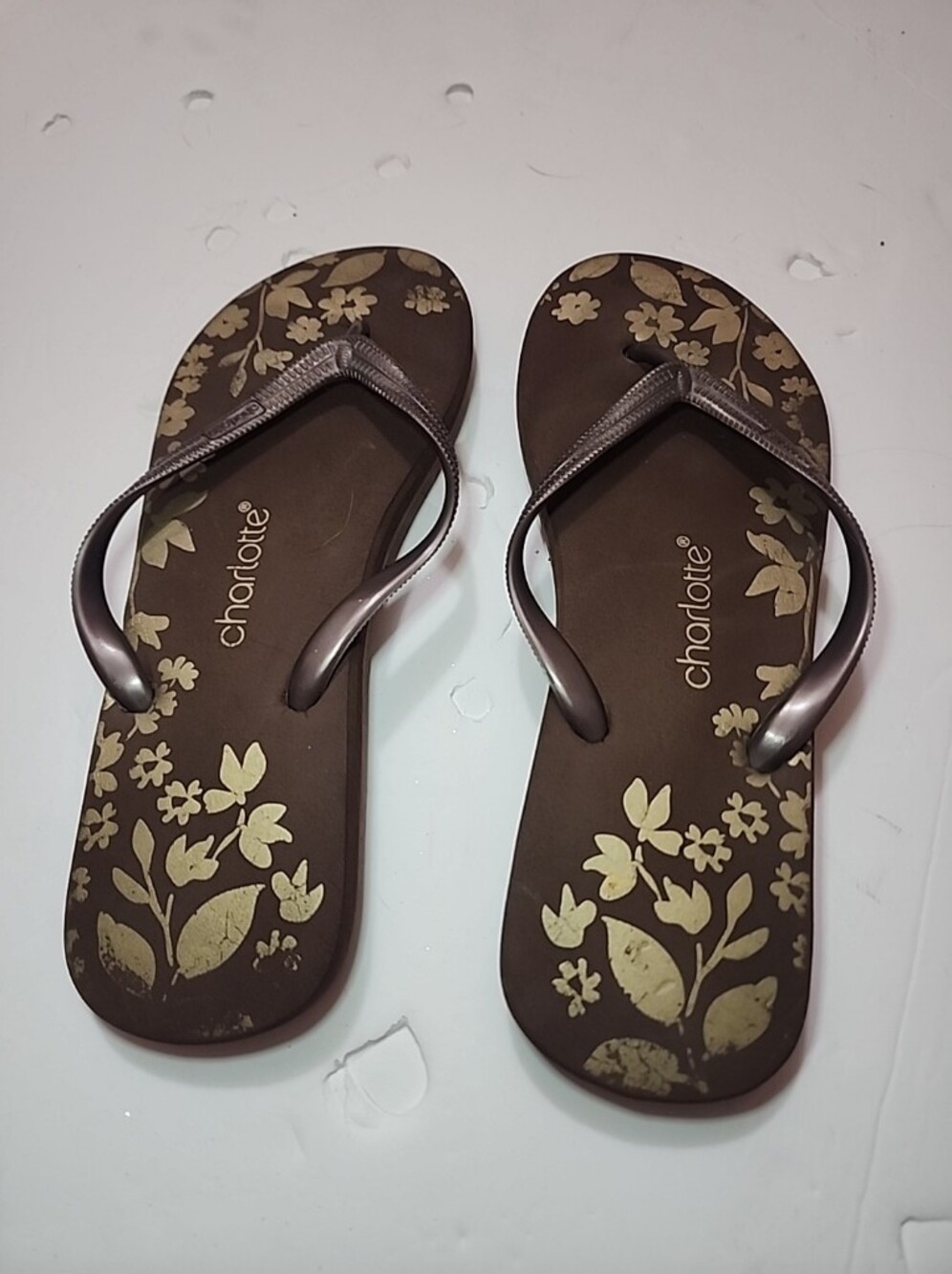 Brown Rubber Flip Flops Size 8 By Charlotte Cushioned Innersole